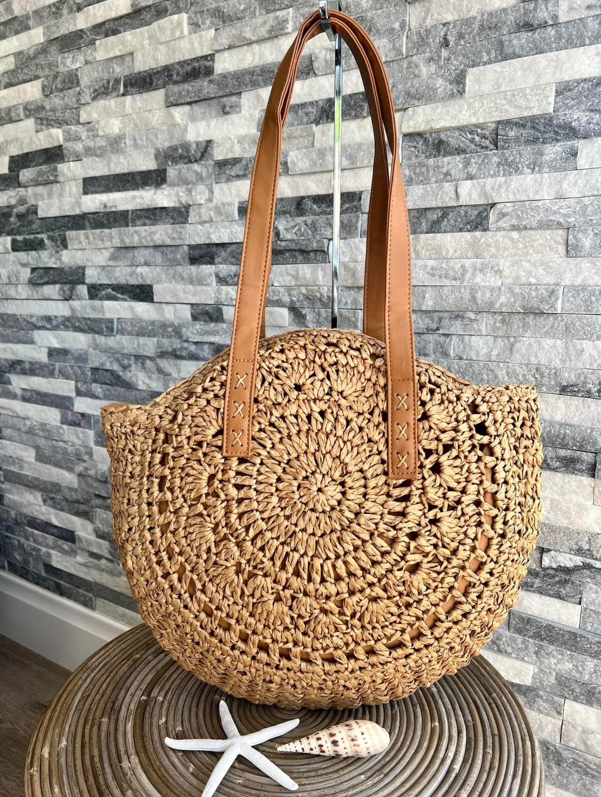 luscious scarves Large Circular Straw Beach / Holiday Bag