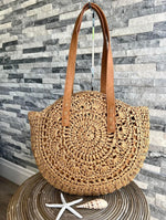 Load image into Gallery viewer, luscious scarves Large Circular Straw Beach / Holiday Bag
