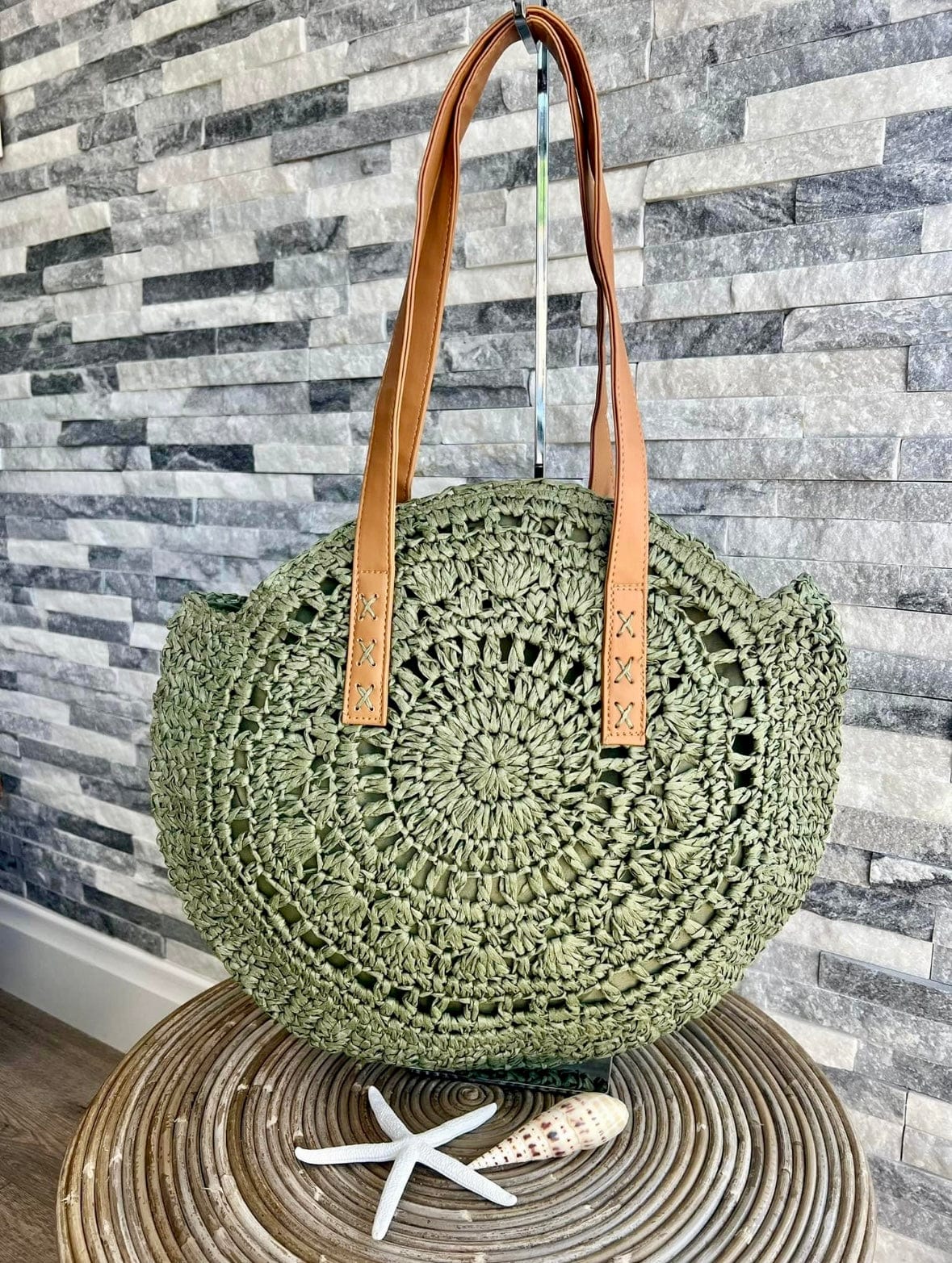 luscious scarves Large Circular Straw Beach / Holiday Bag