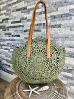 Load image into Gallery viewer, luscious scarves Large Circular Straw Beach / Holiday Bag
