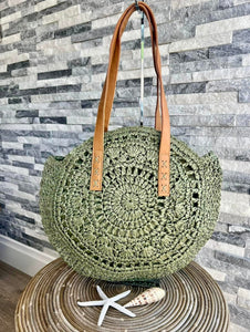 luscious scarves Large Circular Straw Beach / Holiday Bag