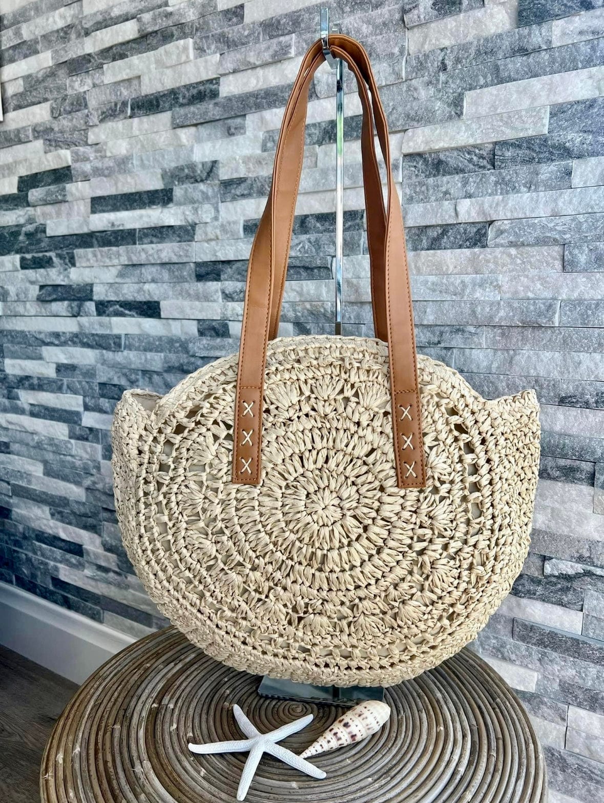 luscious scarves Large Circular Straw Beach / Holiday Bag