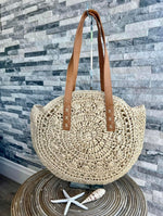 Load image into Gallery viewer, luscious scarves Large Circular Straw Beach / Holiday Bag
