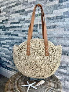luscious scarves Large Circular Straw Beach / Holiday Bag