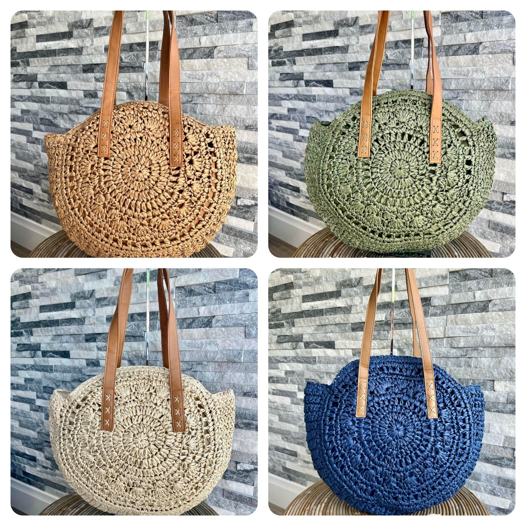 luscious scarves Large Circular Straw Beach / Holiday Bag