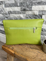 Load image into Gallery viewer, luscious scarves Lime Green Italian Leather Fold Over Clutch Bag .
