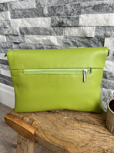 Lime Green Italian Leather Fold Over Clutch Bag luscious scarves