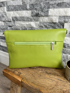 luscious scarves Lime Green Italian Leather Fold Over Clutch Bag .
