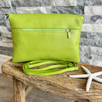 Load image into Gallery viewer, luscious scarves Lime Green Italian Leather Fold Over Clutch Bag .

