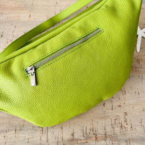 luscious scarves Lime Green Italian Leather Sling Bag / Chest Bag
