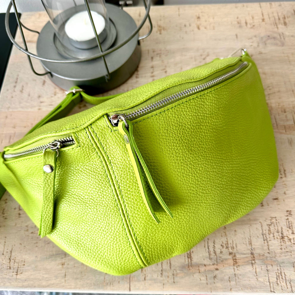 luscious scarves Lime Green Italian Leather Sling Bag / Chest Bag