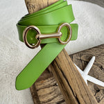 Load image into Gallery viewer, luscious scarves Lime Green Slim Italian Leather Belt With Gold Buckle .

