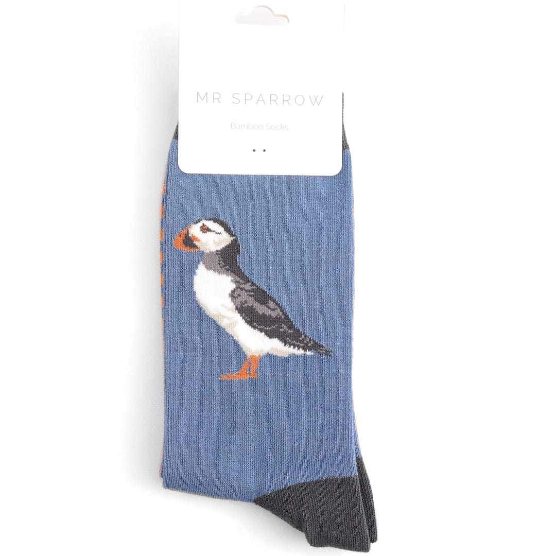 luscious scarves Men's Bamboo Socks , Mr Sparrow , Puffin Design,  Blue