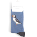 Load image into Gallery viewer, luscious scarves Men&#39;s Bamboo Socks , Mr Sparrow , Puffin Design,  Blue
