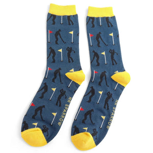 luscious scarves Men's Golfers Bamboo Socks , Mr Heron, Golf Design, Navy Blue