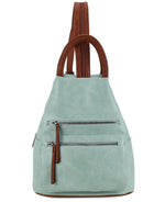 Load image into Gallery viewer, luscious scarves Mint Green Faux Vegan Leather Triangular Backpack with Double Front Pockets, Available in 10 colours.
