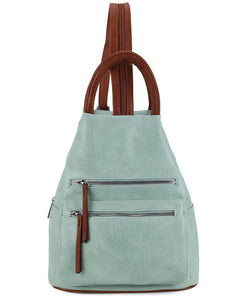 luscious scarves Mint Green Faux Vegan Leather Triangular Backpack with Double Front Pockets, Available in 10 colours.