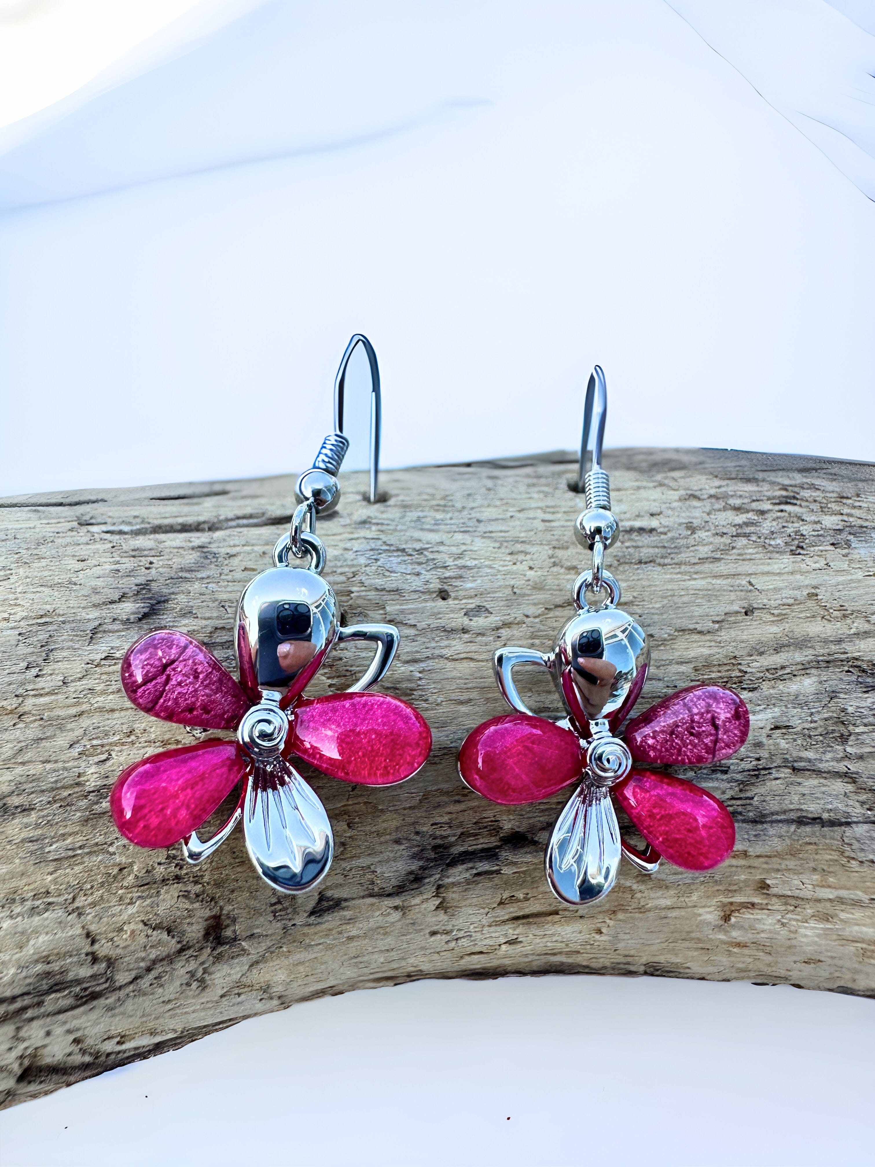 luscious scarves Miss Milly Pink and Silver Flower Drop Earrings