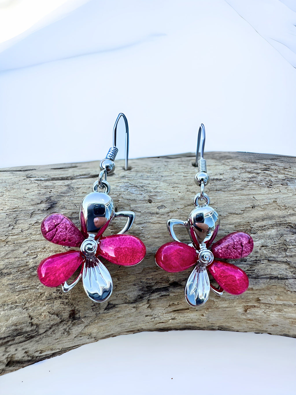 luscious scarves Miss Milly Pink and Silver Flower Drop Earrings