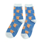 Load image into Gallery viewer, luscious scarves MISS SPARROW Highland Herd Socks Navy
