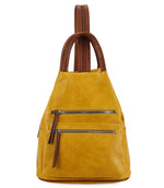 Load image into Gallery viewer, luscious scarves Mustard Yellow Faux Vegan Leather Triangular Backpack with Double Front Pockets, Available in 10 colours.
