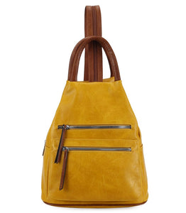 luscious scarves Mustard Yellow Faux Vegan Leather Triangular Backpack with Double Front Pockets, Available in 10 colours.