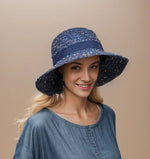 Load image into Gallery viewer, luscious scarves Navy Blue Confetti Cloche Packable Sun Hat
