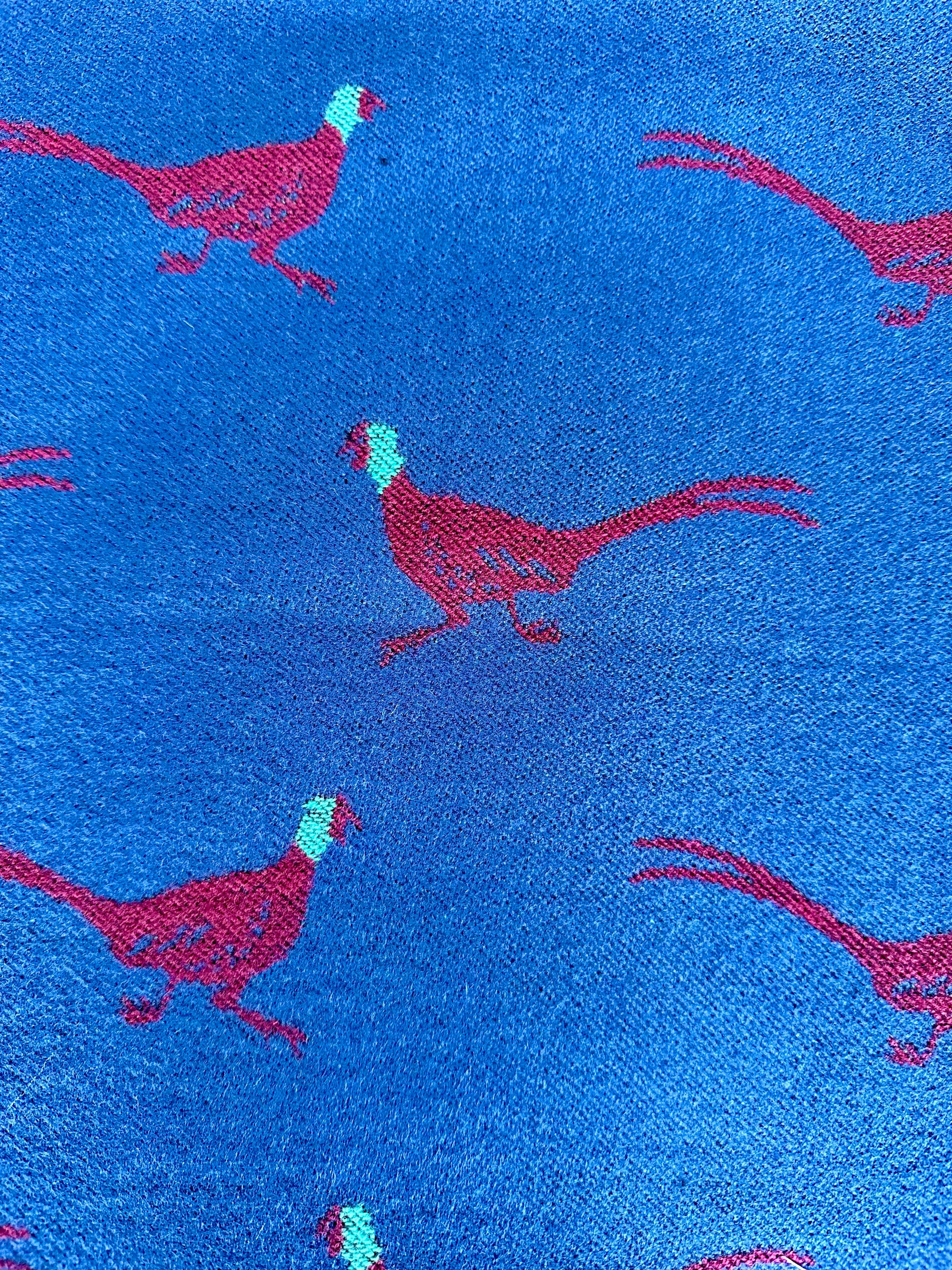 luscious scarves Navy , Burgundy and Teal Reversible Scarf / Shawl With Pheasants Design