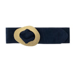 Load image into Gallery viewer, luscious scarves Navy Genuine Italian Suede Leather Wide Belt with Large Brushed Gold Buckle  , Various Colours Available .
