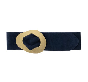 luscious scarves Navy Genuine Italian Suede Leather Wide Belt with Large Brushed Gold Buckle  , Various Colours Available .