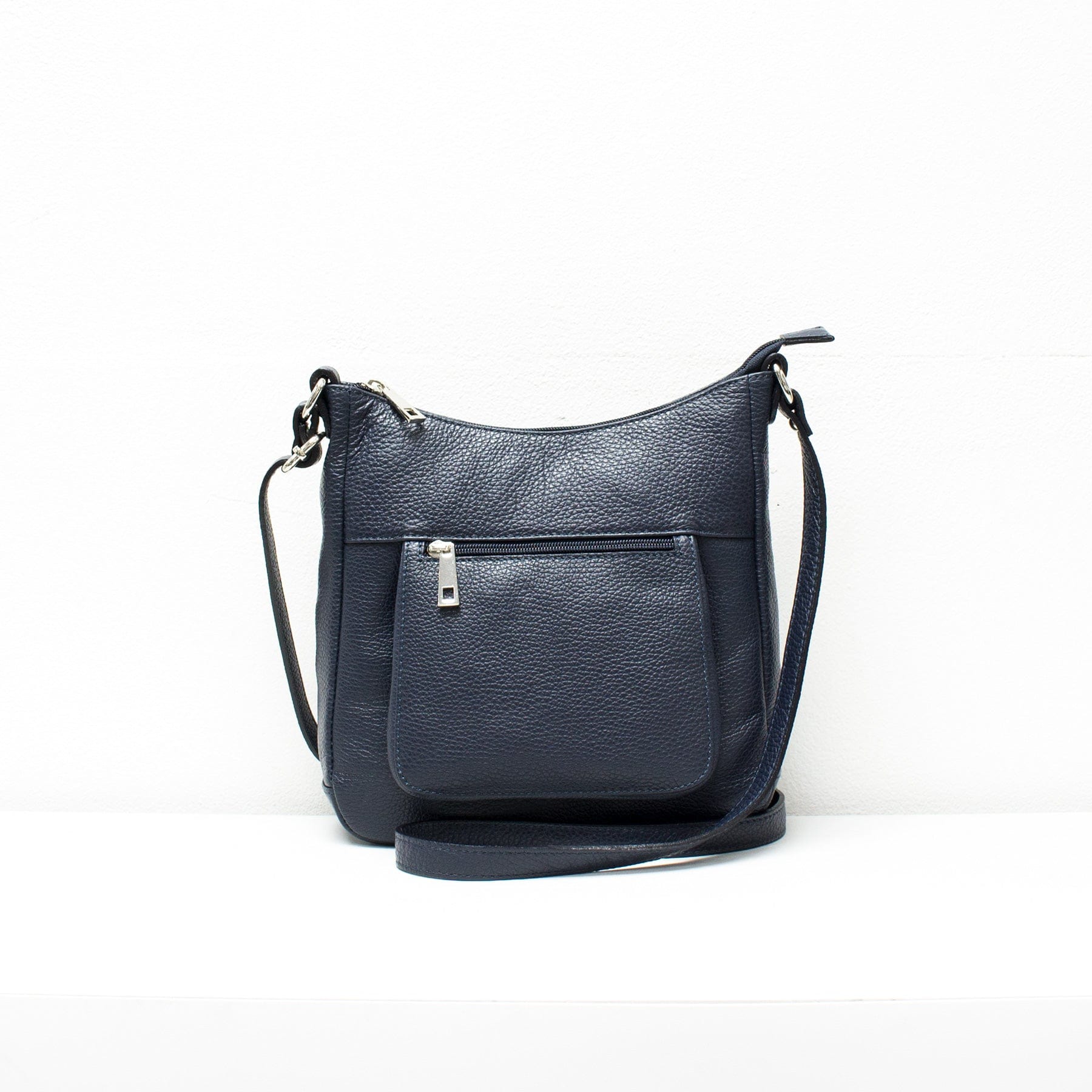 luscious scarves Navy Italian Leather Crossbody / Shoulder Bag with Front Zip Pocket. Various Colours Available