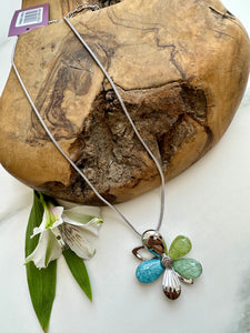luscious scarves necklace Miss Milly Blue and Green Flower Necklace FN695MUMB