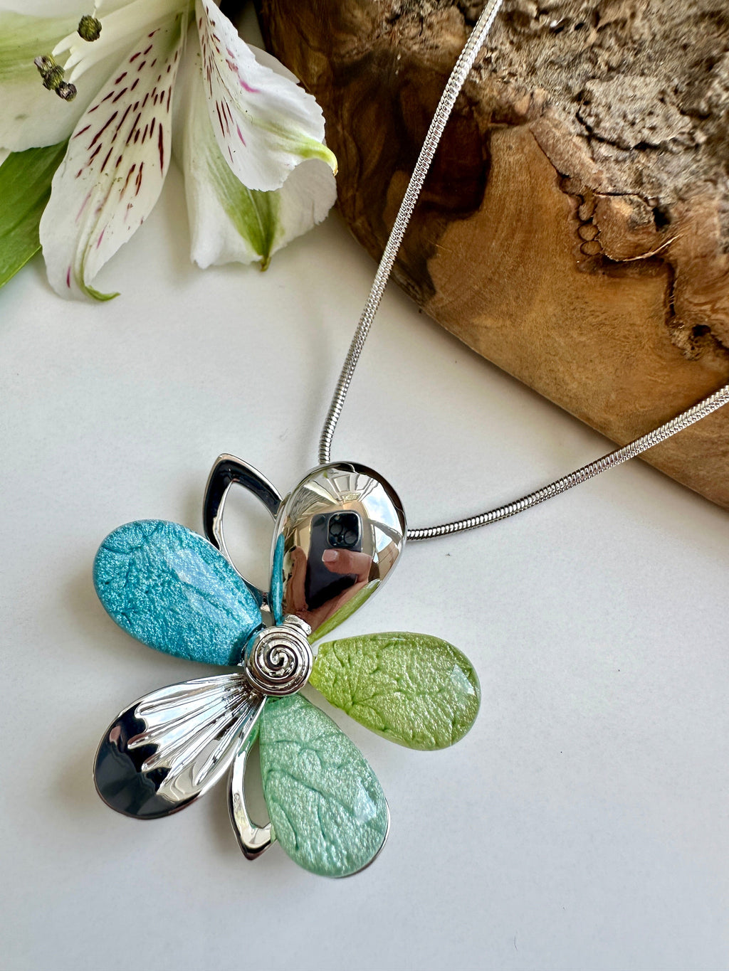 luscious scarves necklace Miss Milly Blue and Green Flower Necklace FN695MUMB