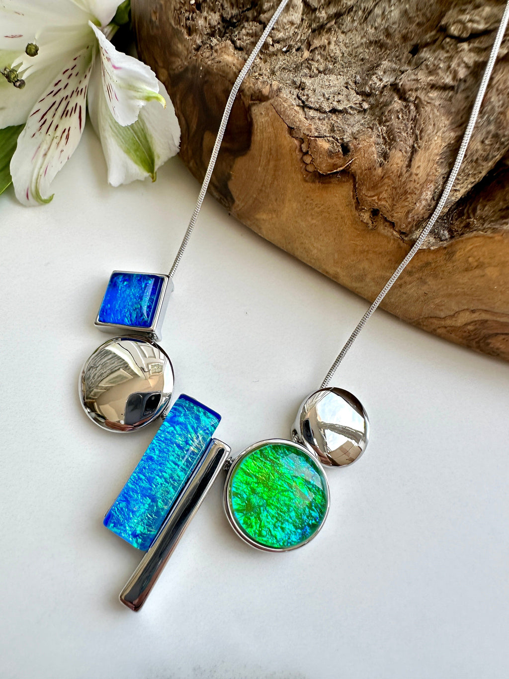 luscious scarves necklace Miss Milly Blue and Green Iridescent Compilation Necklace FN665BLIR