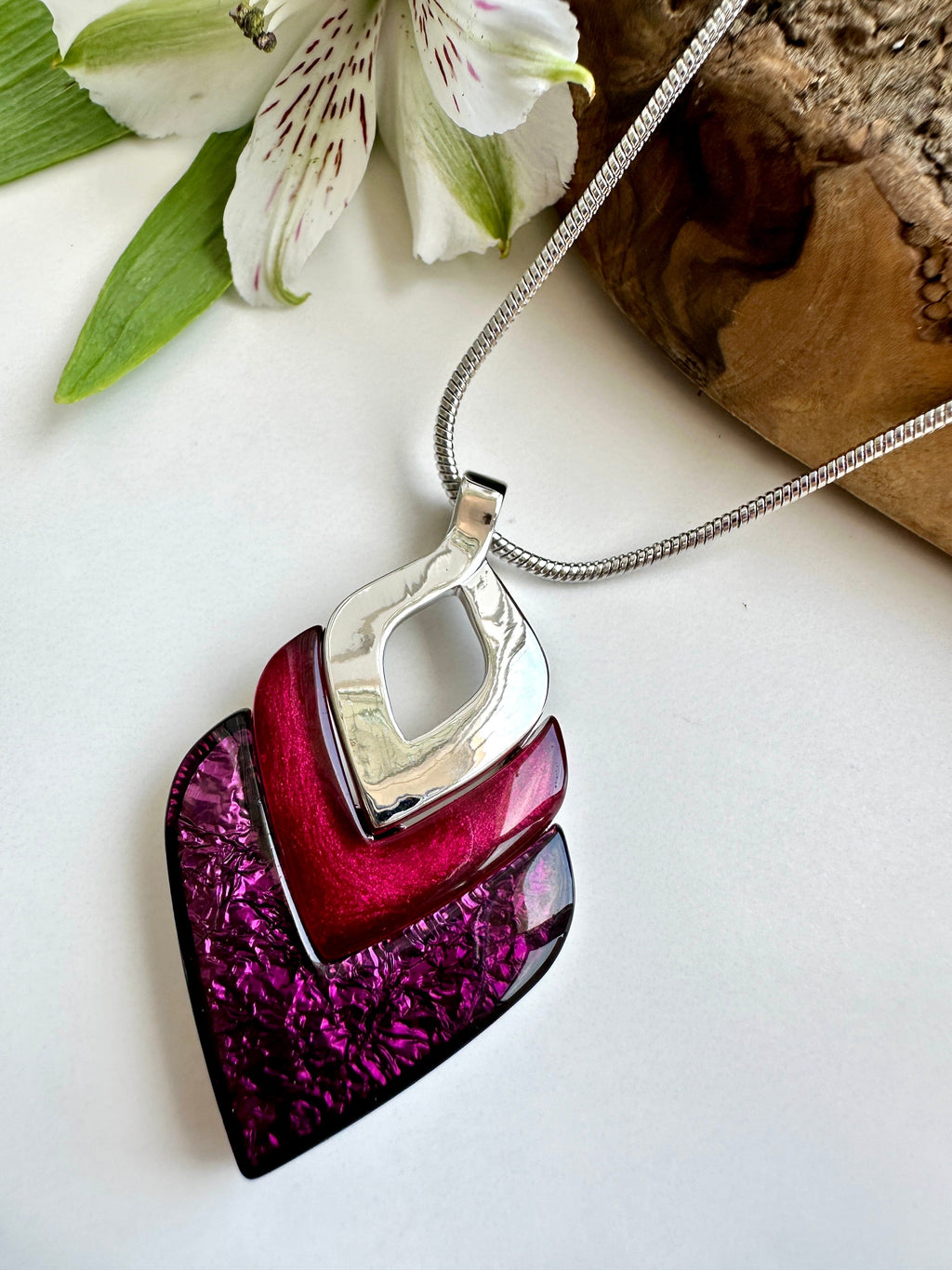 luscious scarves necklace Miss Milly Deep Red and Purple Diamond Resin Necklace FN531MWIP