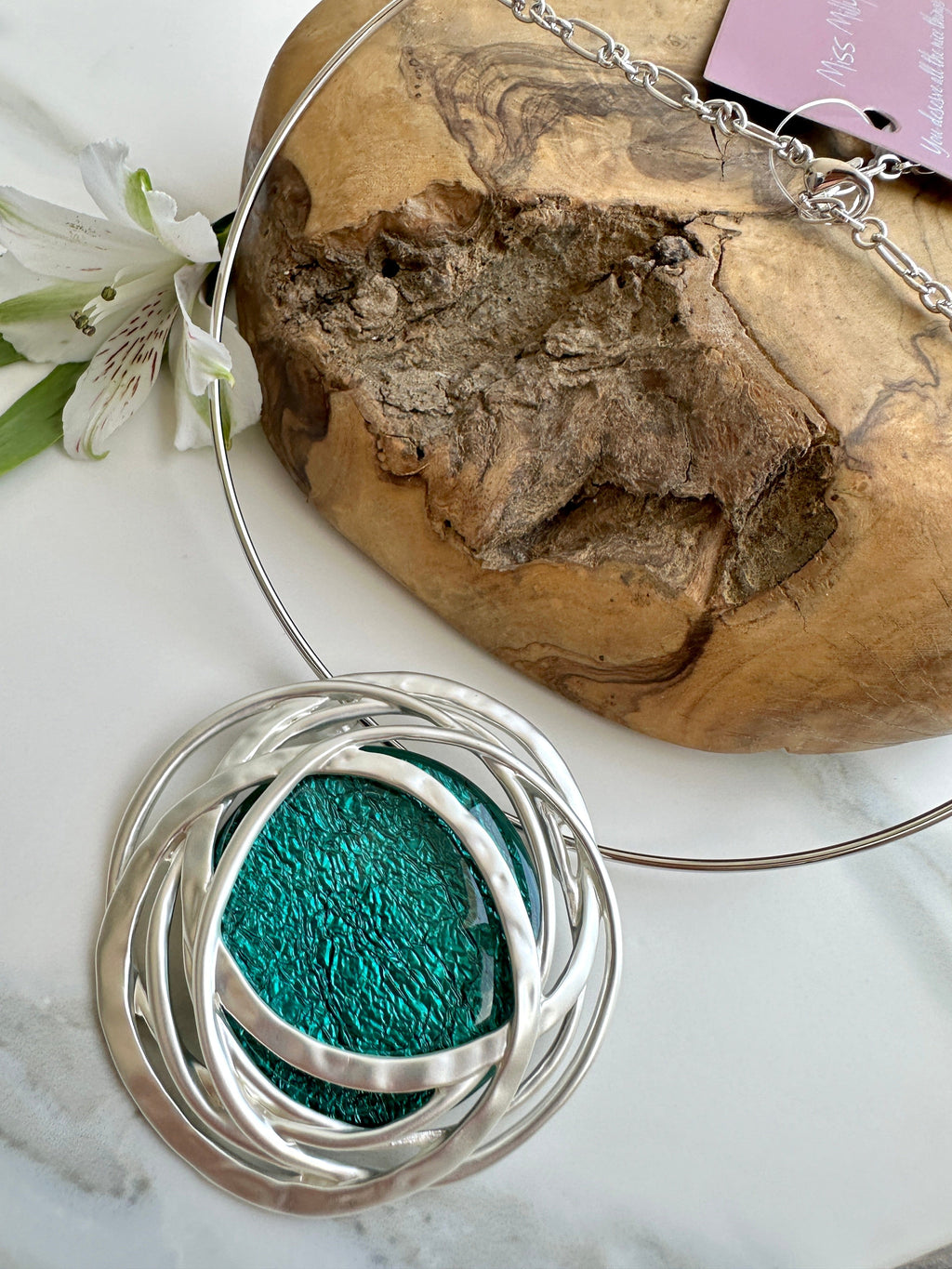 luscious scarves necklace Miss Milly Forest Green and Silver Statement Necklace FN375AXIP