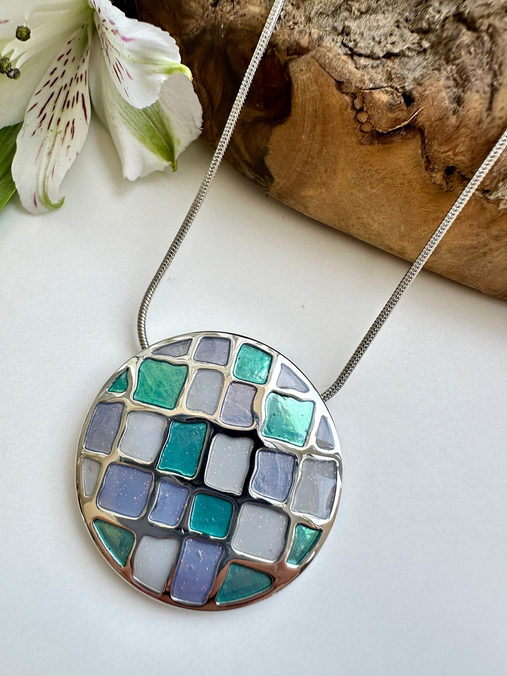 luscious scarves necklace Miss Milly Magnetic Green and Blue Mosaic Necklace FN756MU