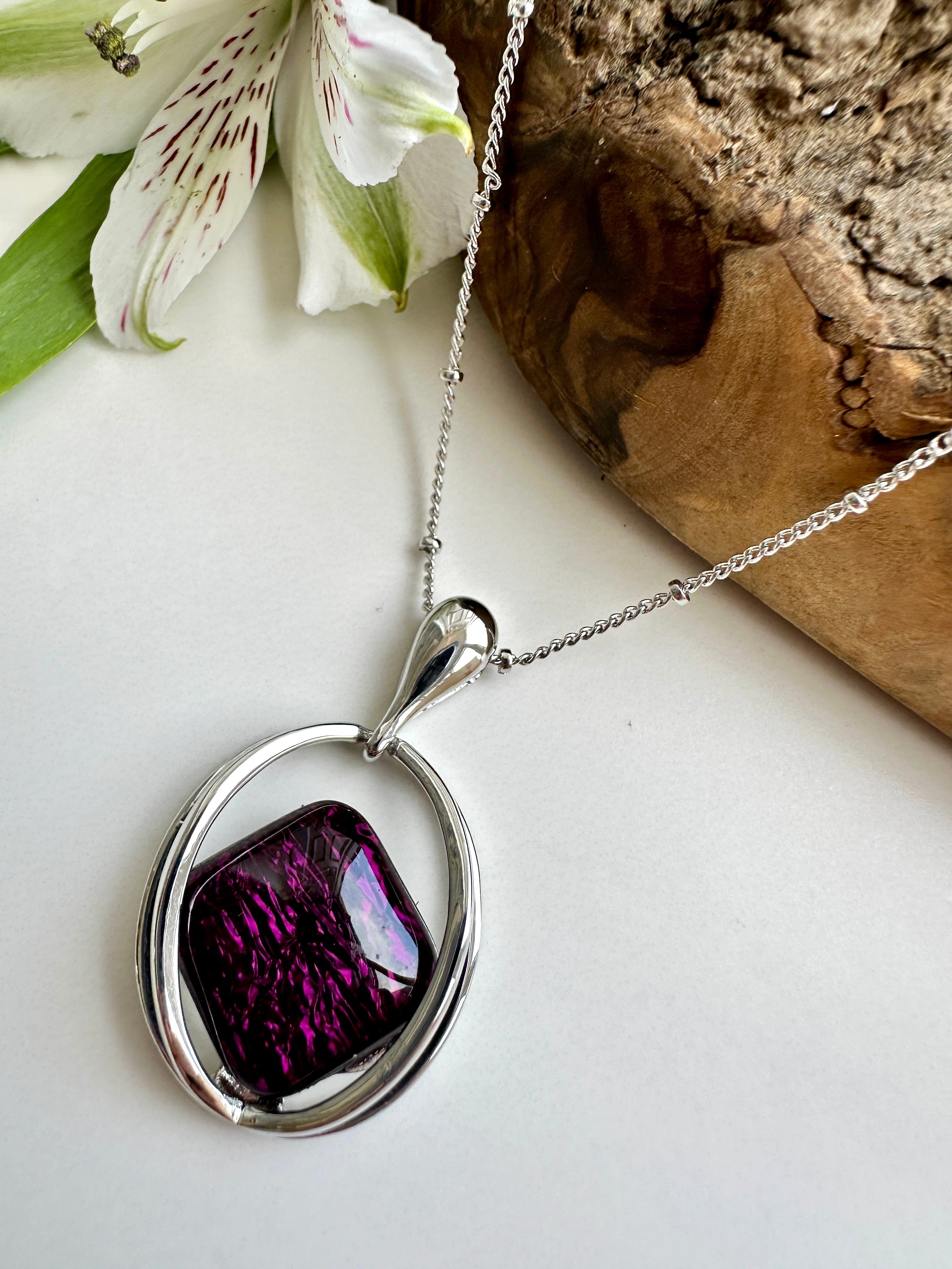 luscious scarves necklace Miss Milly Necklace with a Purple Ellipse Pendant FN751MWIP