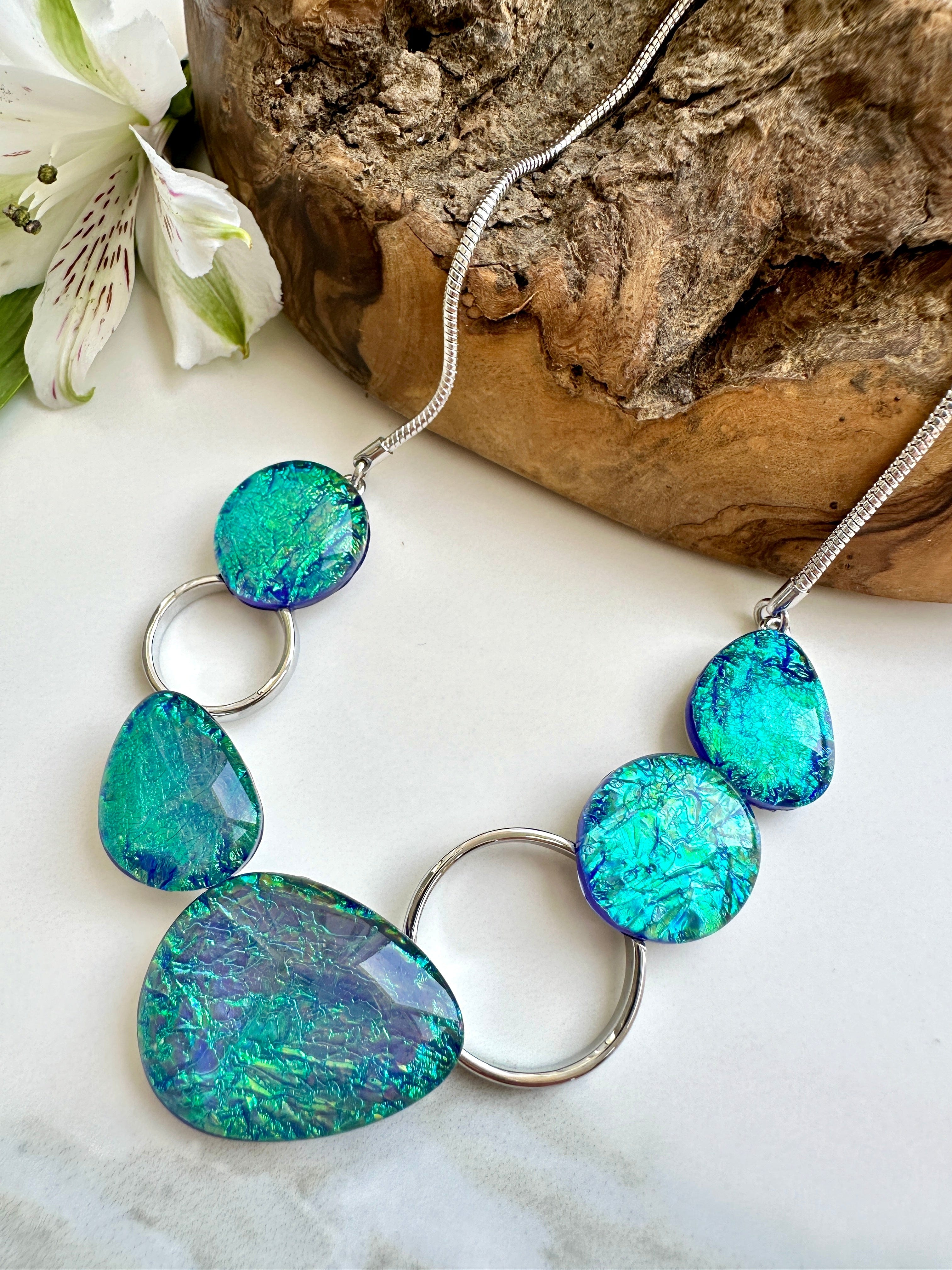 luscious scarves Necklaces Miss Milly Blue / Green Iridescent Pebble Necklace FN602SBIR