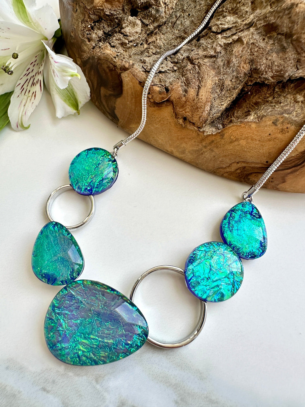 luscious scarves Necklaces Miss Milly Blue / Green Iridescent Pebble Necklace FN602SBIR