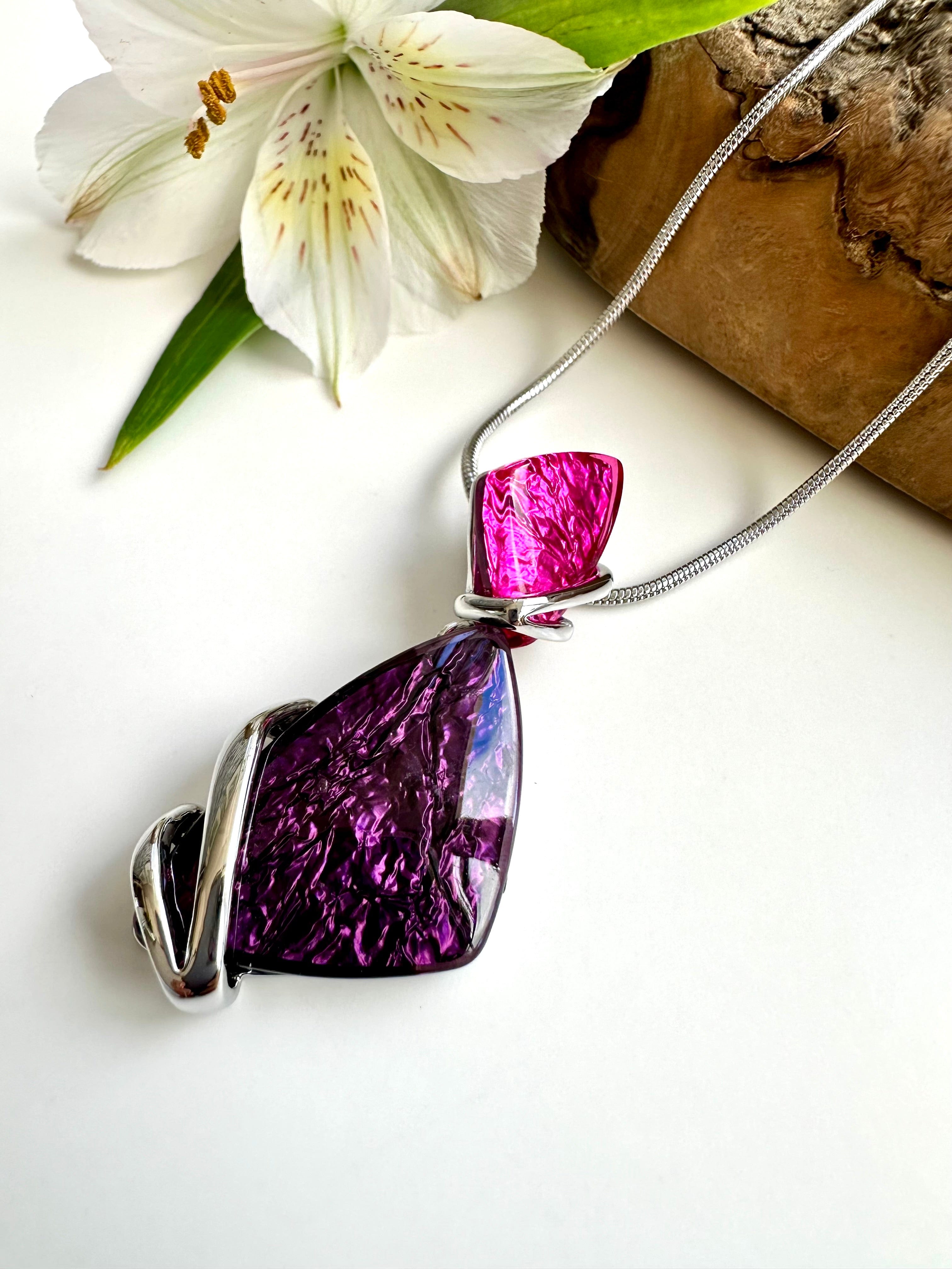 luscious scarves Necklaces Miss Milly Deep Purple and Pink Polygon Necklace FN689
