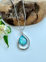 Load image into Gallery viewer, luscious scarves Necklaces Miss Milly Pale Blue and Lavender Iridescent Foil Tear Drop Necklace FN425
