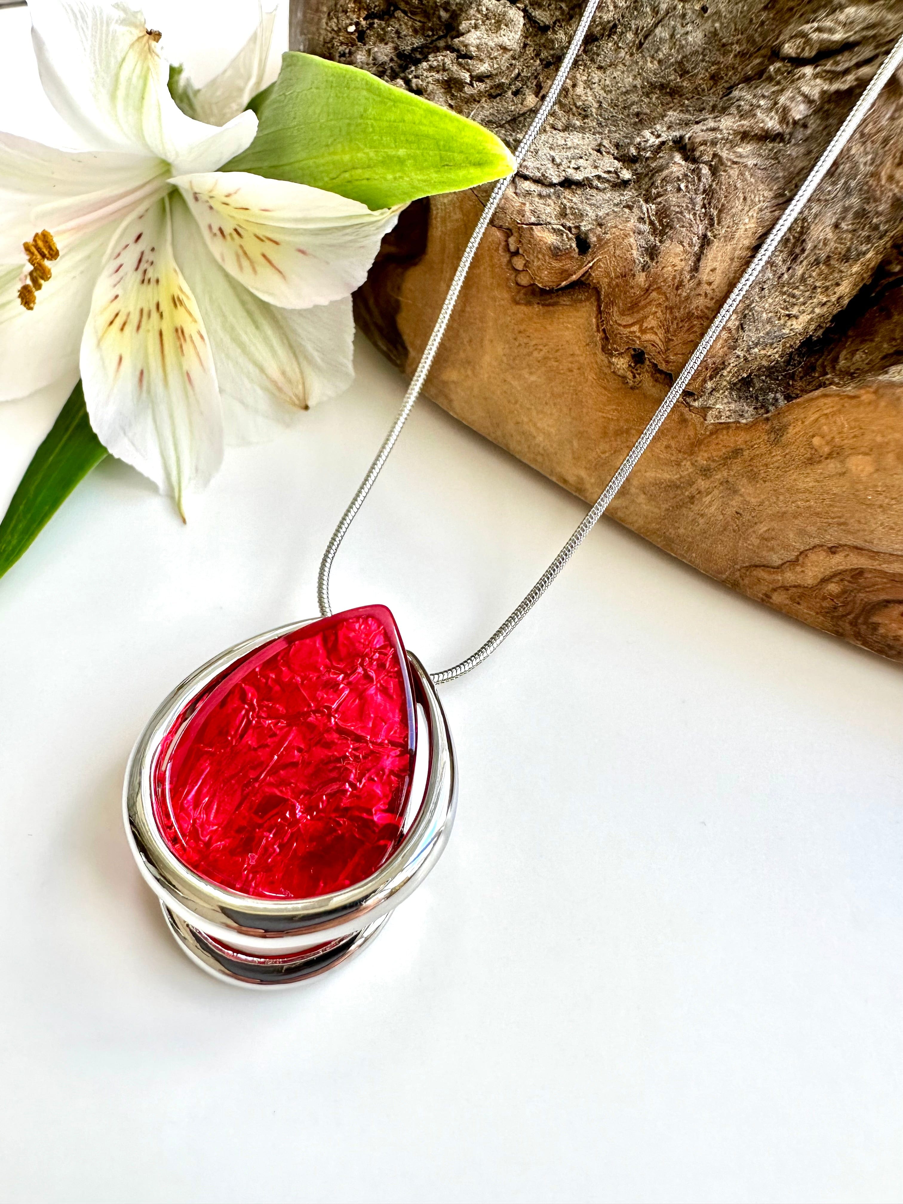 luscious scarves Necklaces Miss Milly Red and Silver Tear Drop Pendant Necklace FN681