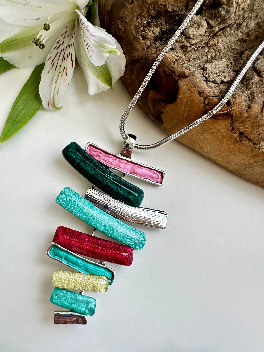 luscious scarves Necklaces Miss Milly Red, Aqua and Teal Layered Necklace FN122A