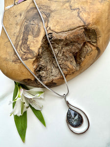 luscious scarves Necklaces Miss Milly Smokey Grey Reflective Foil Tear Drop Necklace FN425