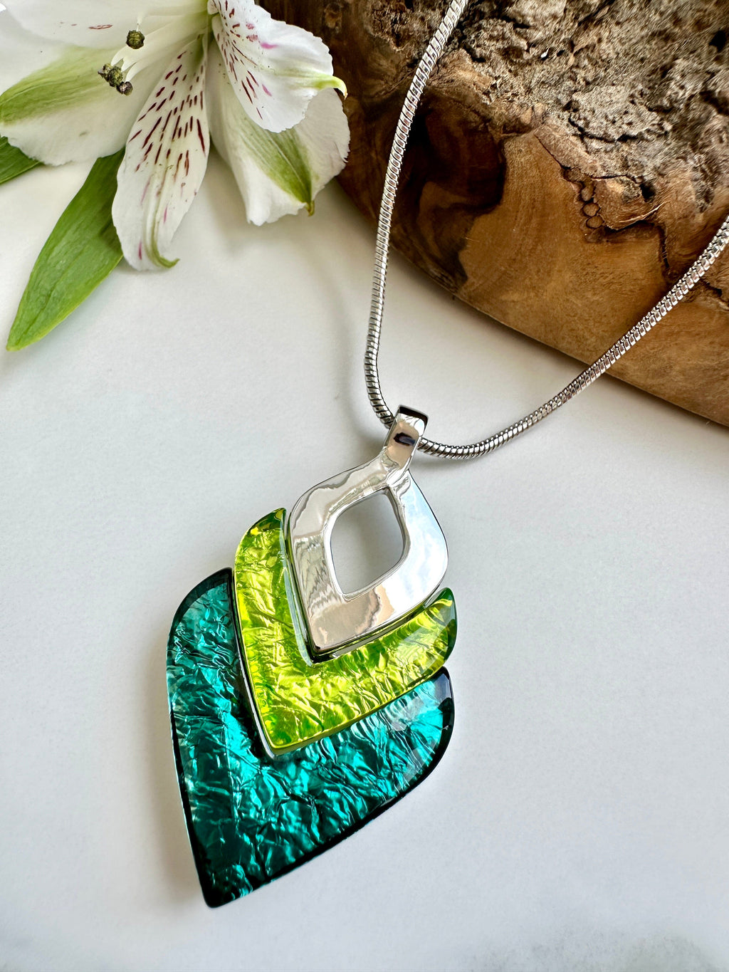 luscious scarves Necklaces Miss Milly Teal Green and Lime Green Diamond Resin Necklace FN531AXIP