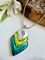Load image into Gallery viewer, luscious scarves Necklaces Miss Milly Teal Green and Lime Green Diamond Resin Necklace FN531AXIP
