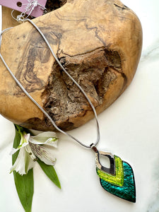 luscious scarves Necklaces Miss Milly Teal Green and Lime Green Diamond Resin Necklace FN531AXIP