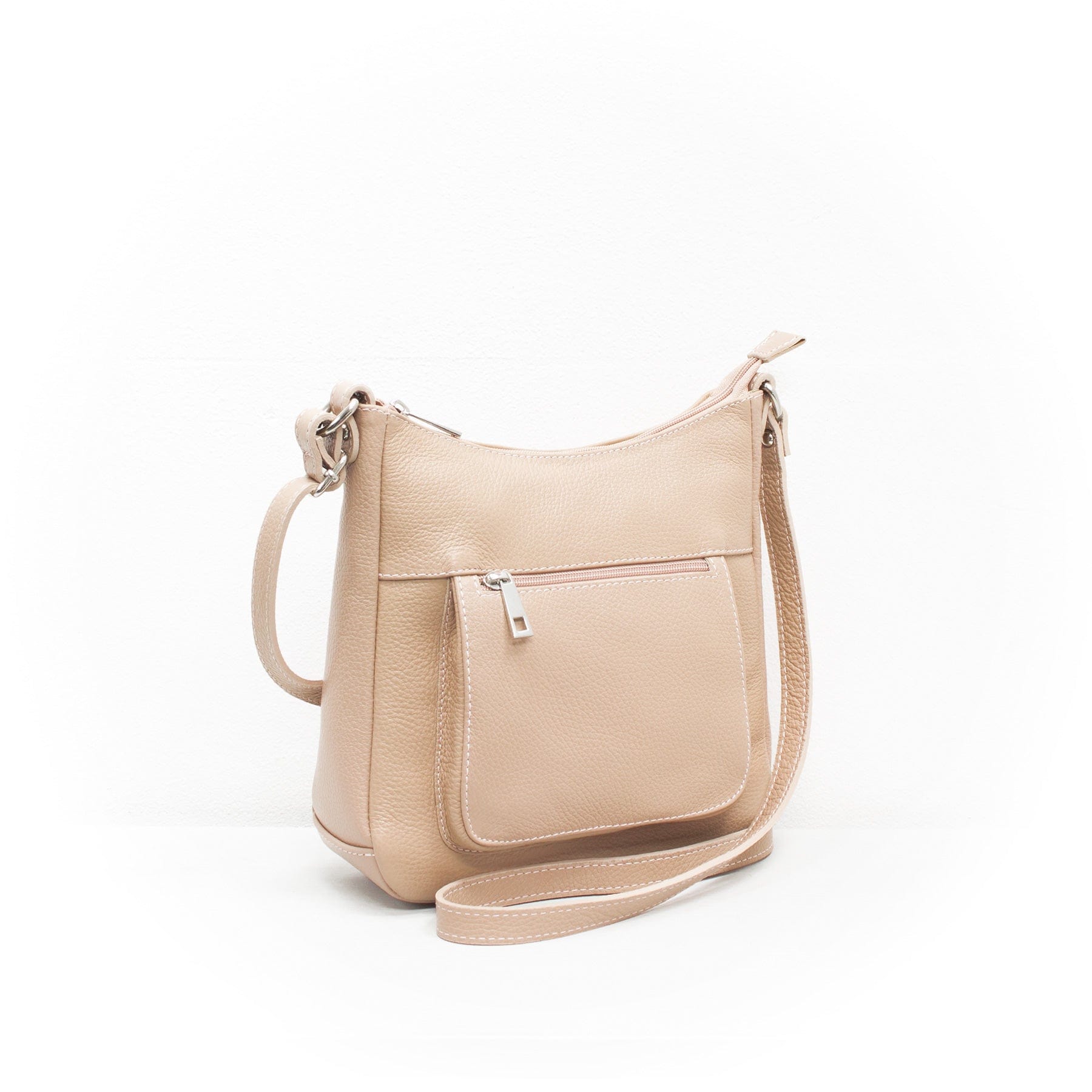 luscious scarves Nude Pink Italian Leather Crossbody / Shoulder Bag with Front Zip Pocket. Various Colours Available
