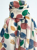 Load image into Gallery viewer, luscious scarves Off White, Blue , Green and Pink Large Leafy Leaves Scarf.

